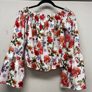 Women's Unbranded Floral Off-Shoulder Blouse in White with Multi color , Size M